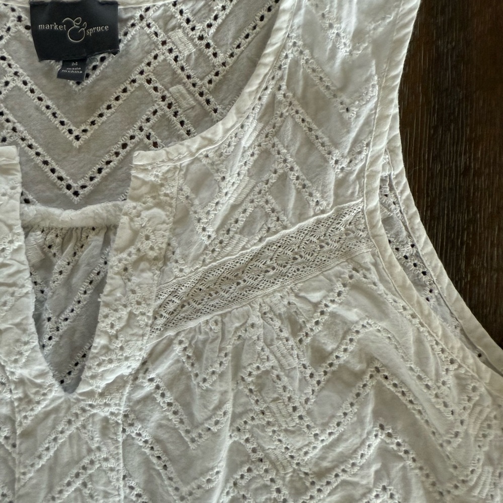 Market & Spruce Women’s White Cotton Eyelet Tank Top Shirt Size M - Picture 6 of 8